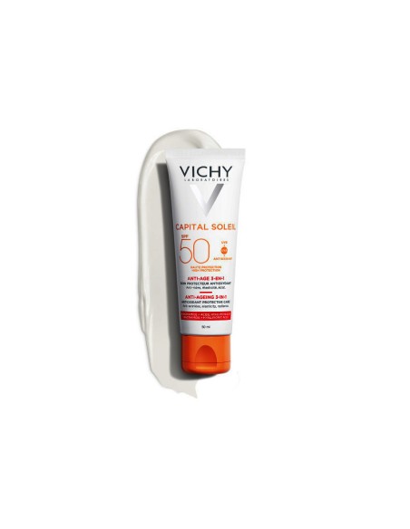 VICHY Capital Soleil Anti-Ageing SPF50 Αντηλιακή Κρέμα Προσώπου με Νιασιναμίδη & Υαλουρονικό Κατά των ρυτίδων 3 σε 1, 50ml