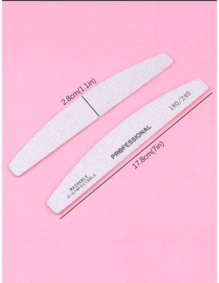 Professional Nail File Washable Disinfectable 180/240 Λίμα Χάρτινη Μισοφέγγαρο Πλενόμενη & Αποστειρούμενη Γκρι, 1 τεμάχιο