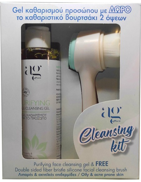 Ag Pharm Cleansing Kit με Gel Καθαρισμού Προσώπου & Βουρτσάκι 2 όψεων για Λιπαρές & Ακνεϊκές Επιδερμίδες