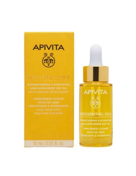 APIVITA Beessential Oils Stregthening & Hydrating Skin Supplement Day Oil Έλαιο Προσώπου Ημέρας για Ενυδάτωση & Ενδυνάμωση, 15ml