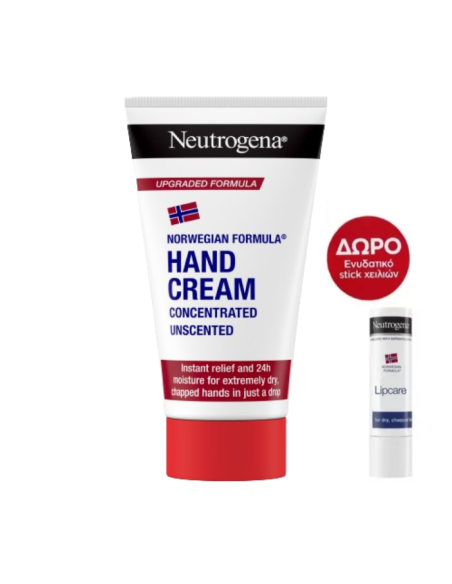 NEUTROGENA Box Hand Cream Unscented Κρέμα Χεριών Χωρίς Άρωμα, 75ml & ΔΩΡΟ Lipcare Ενυδατικό Lip Balm Χειλιών, 4.8g