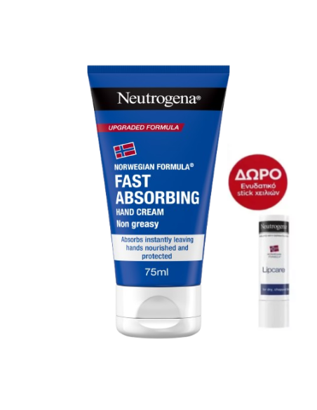 NEUTROGENA Box Fast Absorbing Hand Cream Κρέμα Χεριών Άμεσης Απορρόφησης 75ml & ΔΩΡΟ Lipcare Ενυδατικό Lip Balm Χειλιών 4.8g