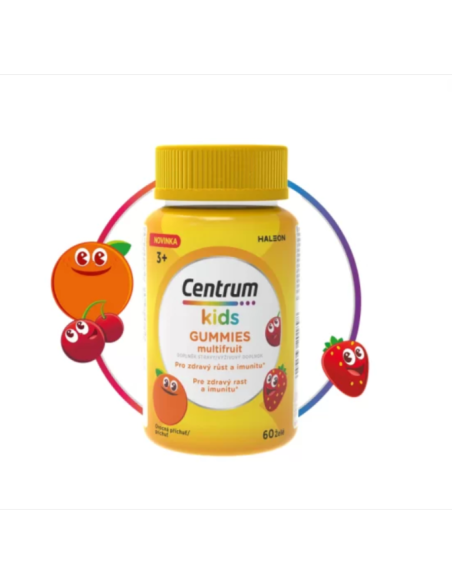 CENTRUM Kids Gummies Multifruit Ζελεδάκια με Φυσική Γεύση Φρούτων για την Υγιή Ανάπτυξη των Παιδιών 3+ Ετών, 60 τεμάχια