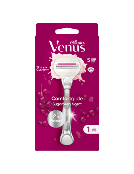 GILLETTE Venus ComfortGlide Sugarberry Γυναικεία Ξυριστική Μηχανή & 1 Ανταλλακτική Κεφαλή, 1 τεμάχιο