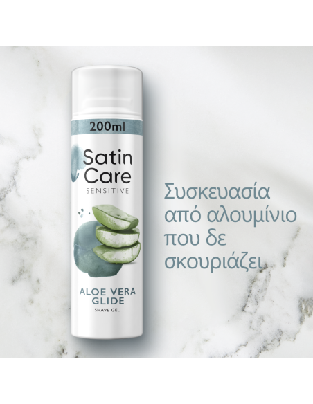 GILLETTE Satin Care Sensitive Shave Gel Γυναικείο Gel Ξυρίσματος για Ευαίσθητες Επιδερμίδες με Αλόη, 200ml