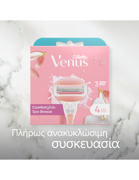 GILLETTE Venus ComfortGlide Spa Breeze Ανταλλακτικές Κεφαλές Γυναικείας Ξυριστικής Μηχανής, 1x4 τεμάχια