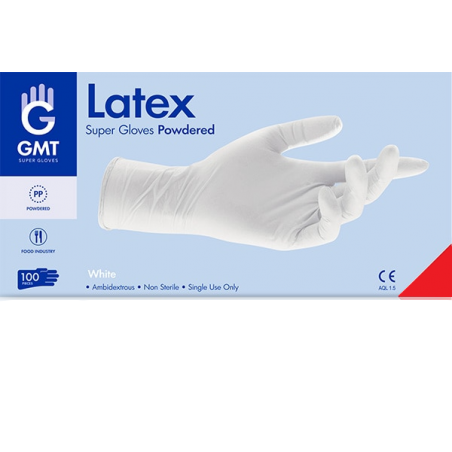 GMT Super Gloves Γάντια Latex μιας Χρήσης με Πούδρα Λευκό SMALL, 100 τεμάχια