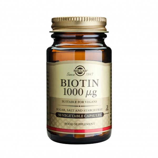 SOLGAR Biotin 1000μg Συμπλήρωμα διατροφής με Βιοτίνη, 50 κάψουλες