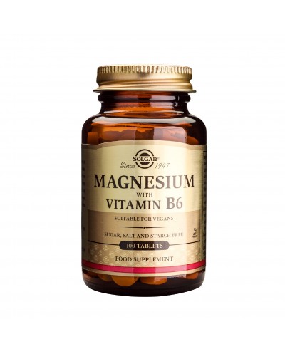 SOLGAR Magnesium with Vitamin B6 Μαγνήσιο & Βιταμίνη Β6, 100 ταμπλέτες