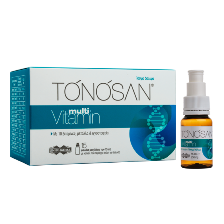 UNI-PHARMA Tonosan MultiVitamin με 10 Βιταμίνες, Μέταλλα & Ιχνοστοιχεία, 15 φιαλίδια των 15ml