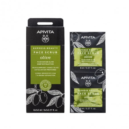 APIVITA EXPRESS BEAUTY Face Scrub Olive για Βαθιά Aπολέπιση με Ελιά, 2x8ml