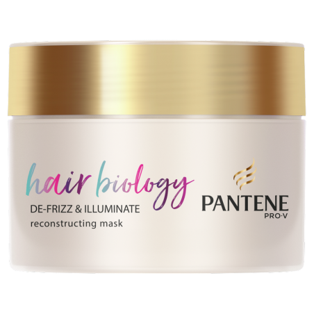 PANTENE PRO-V Hair Biology De-frizz & Illuminate Mask Μάσκα Μαλλιών για Ξηρά & Βαμμένα Μαλλιά, 160ml