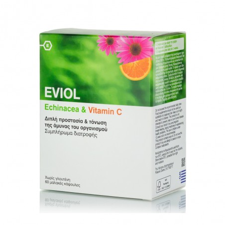 EVIOL Echinacea & Vitamin C Συμπλήρωμα Διατροφής για την Ενίσχυση του Ανοσοποιητικού, 60 μαλακές κάψουλες